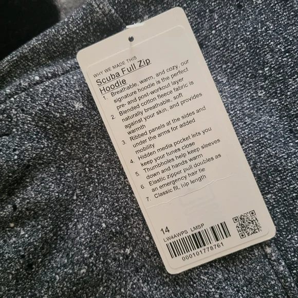 Lululemon scuba hoodie rare  speckled black, size 14. NWT. - Picture 7 of 12